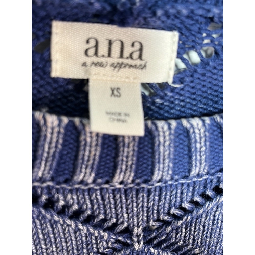 a.n.a Women's Crochet Sweater Navy Pullover Long Sleeve Size XS Boho Dip Dye - Picture 5 of 8